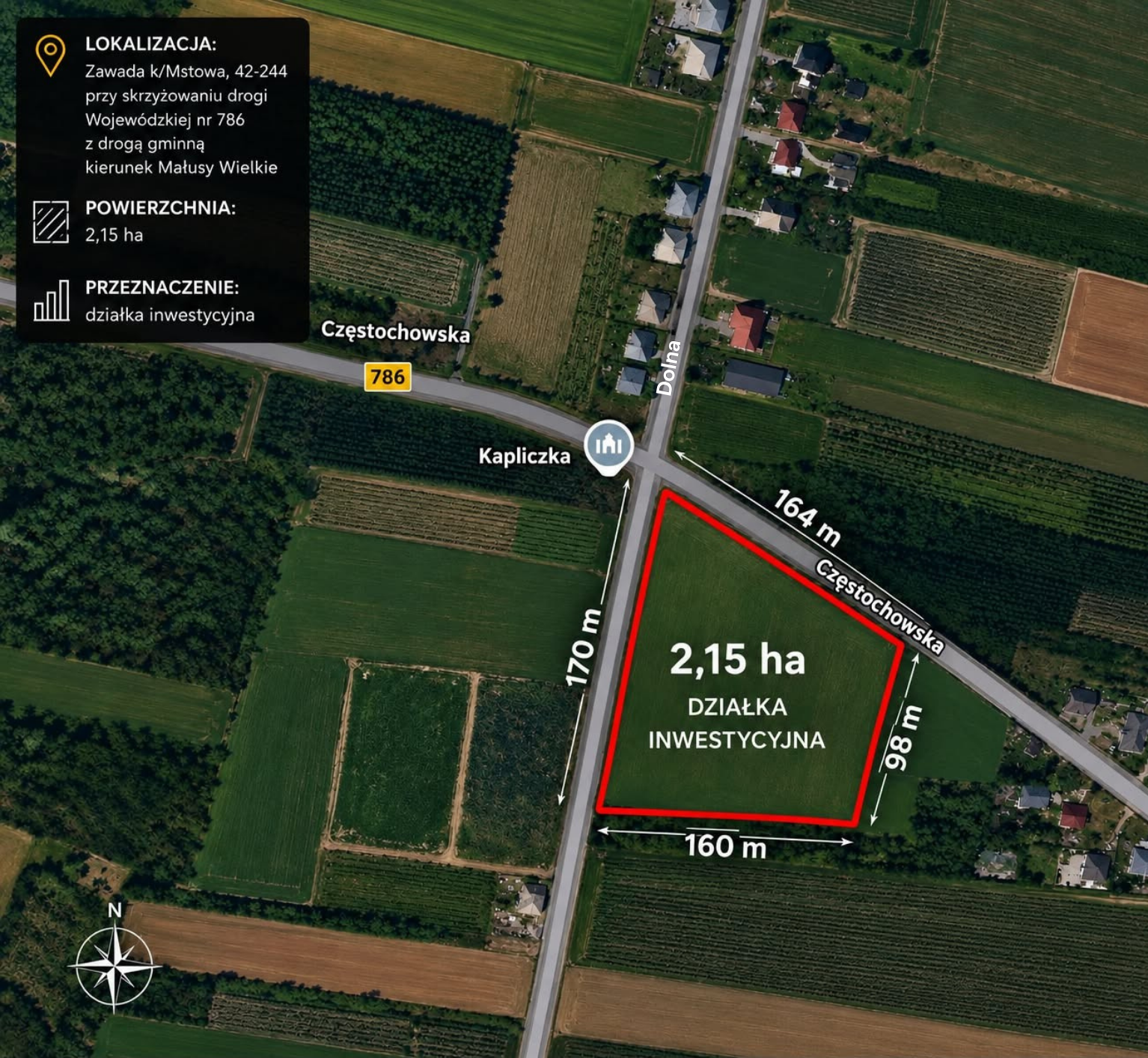 Działka inwestycyjna 2,15 ha